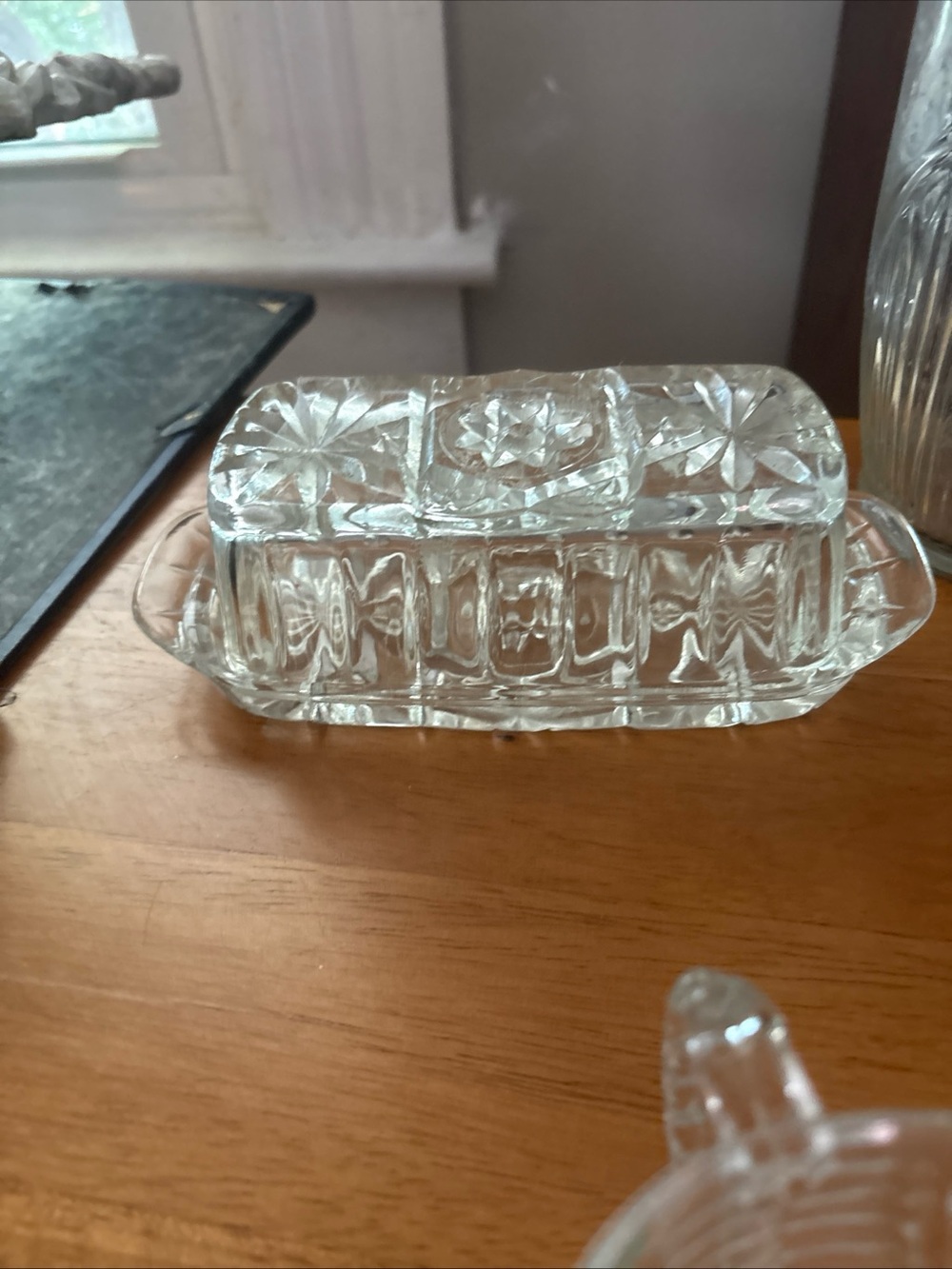 Clear Pressed Glass Butter Dish with Lid